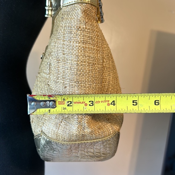 Elaine Turner Woven Straw Purse with Gold Leather Trim and Handle - Picture 7 of 9
